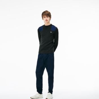 Lacoste Crew Neck Colorblock Ribbed Wool And Cotton Sweater Pánské - Svetr Šedé / Tmavě Blankyt Blan